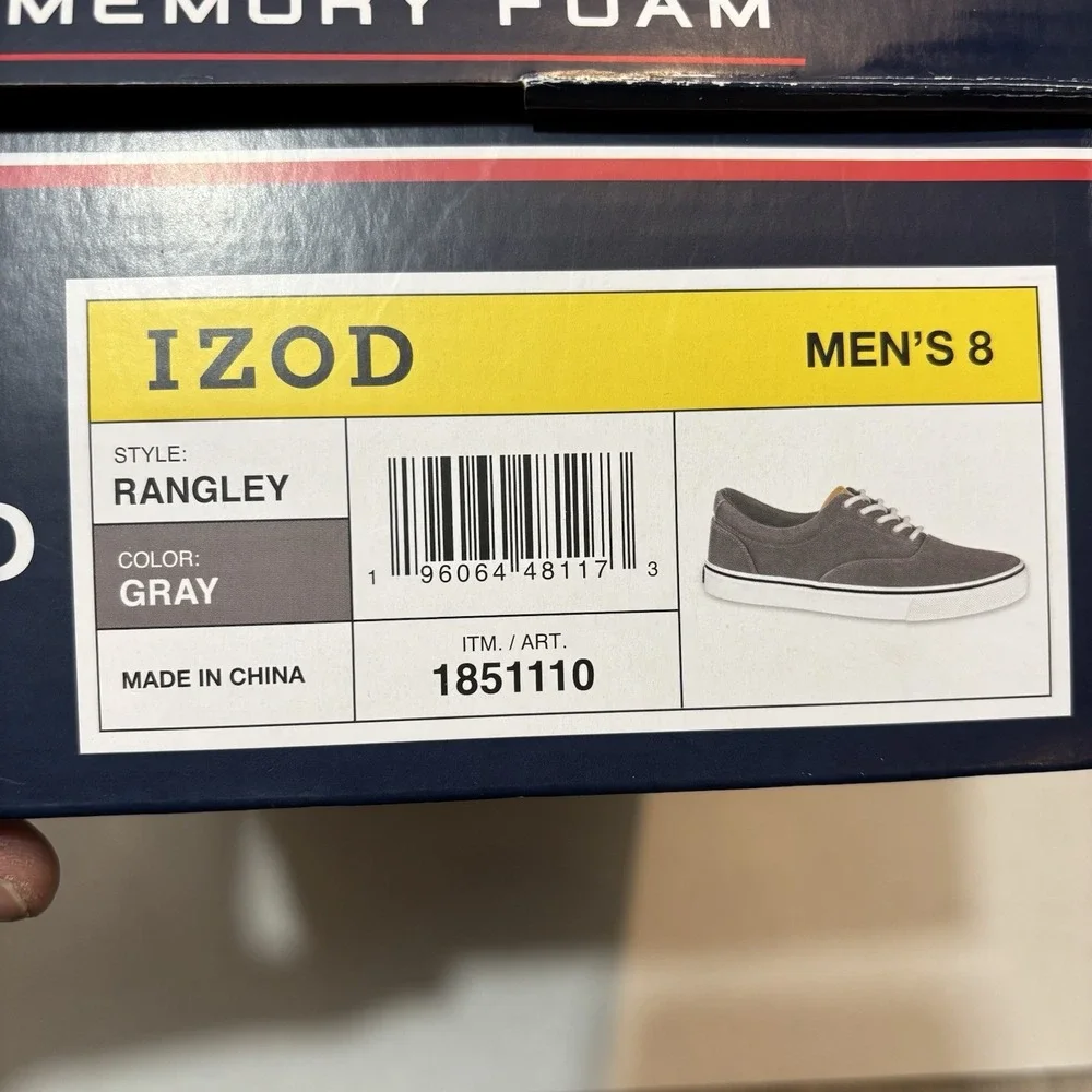 IZOD Men's Rangley Canvas Sneakers Size 8M Gray Memory Foam Casual Shoes Walking